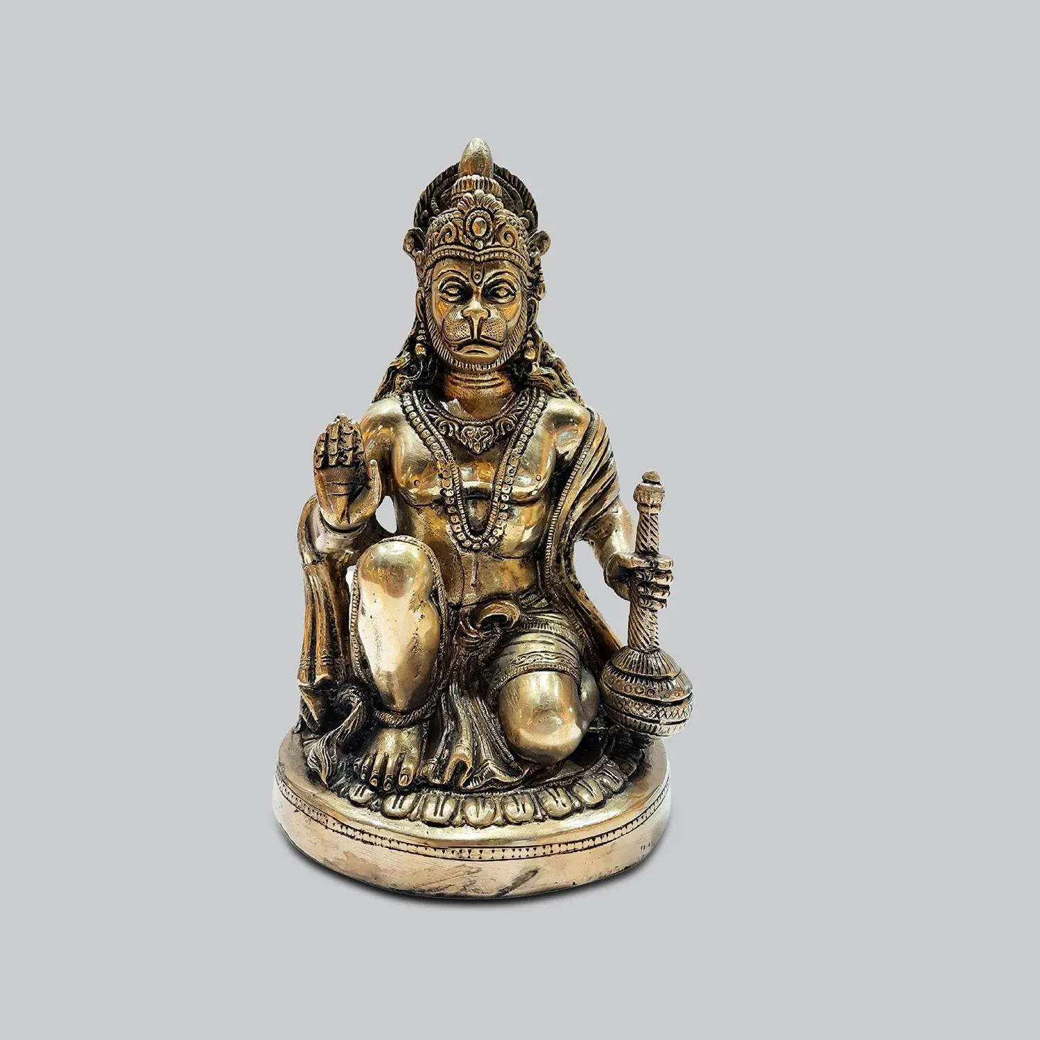 Brass Sitting Hanuman in Antique Finish 12 in