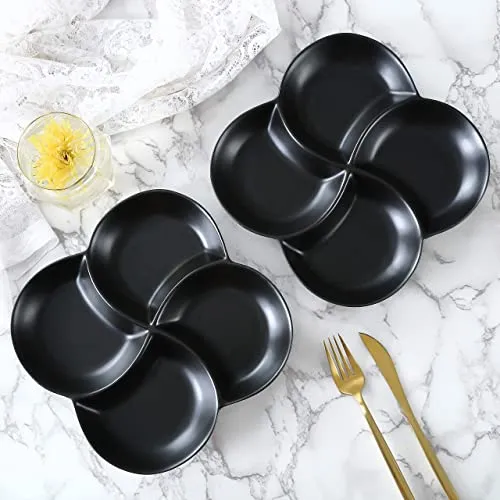 Bruntmor 85 Ceramic Stackable Serving Tray Set of 2 Appetizer Platters Black
