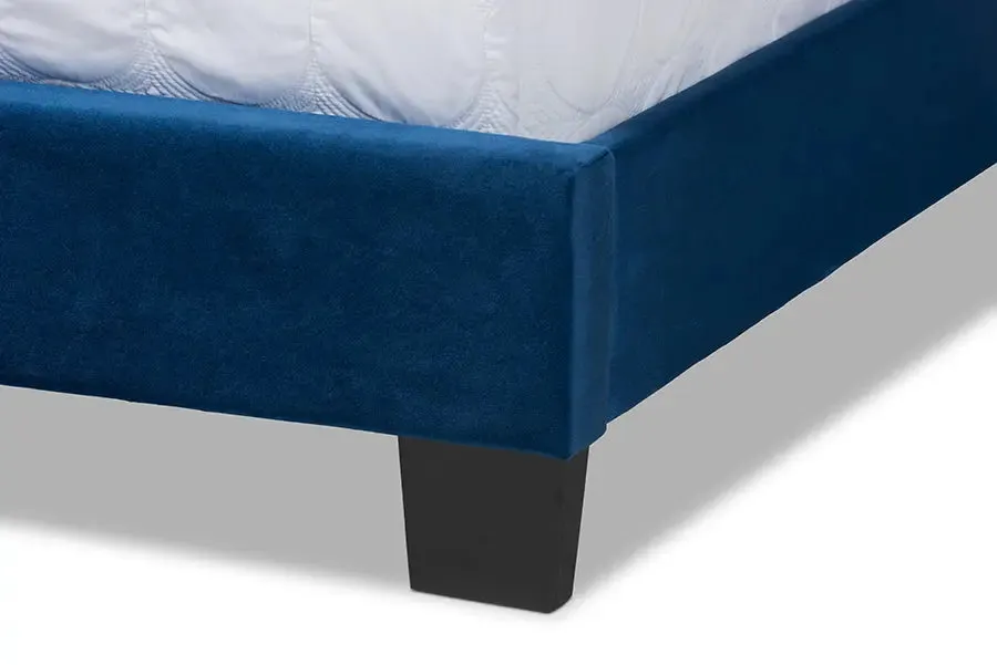 Claudia Navy Blue Velvet Fabric Panel Bed w/Channel Tufted Headboard (Queen)