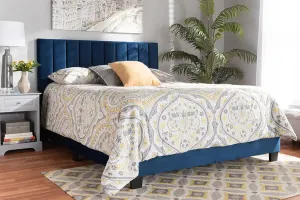 Claudia Navy Blue Velvet Fabric Panel Bed w/Channel Tufted Headboard (Queen)