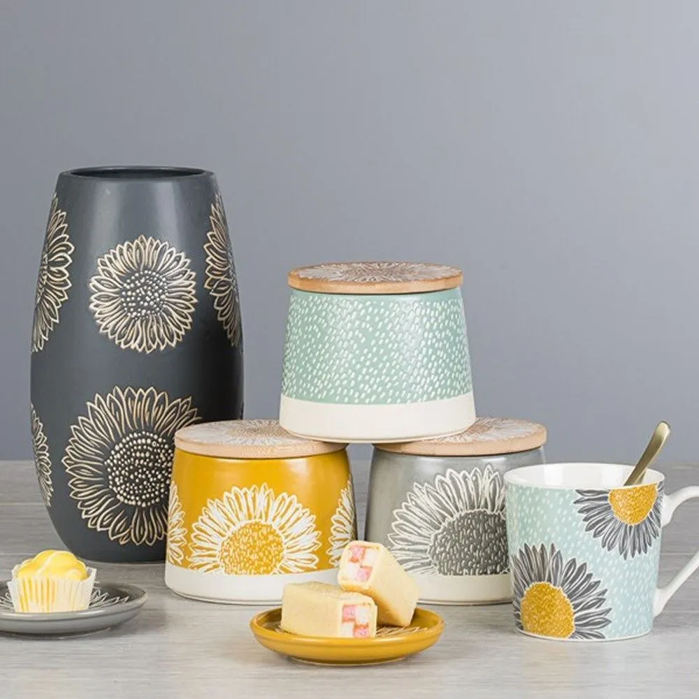 David Mason 11cm Blue Artisan Flower Canister with Bamboo Lid
