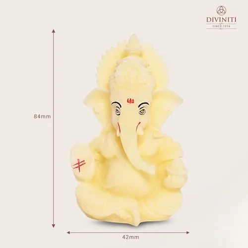 DIVINITI 3D Ganesh Idol for Office Desk Puja Room God Ganesha Idol for Home Decor Ganpati for Gift Office Table Shelves Gifting Idols (8.89 x 5.08 cm)