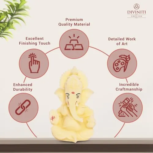DIVINITI 3D Ganesh Idol for Office Desk Puja Room God Ganesha Idol for Home Decor Ganpati for Gift Office Table Shelves Gifting Idols (8.89 x 5.08 cm)