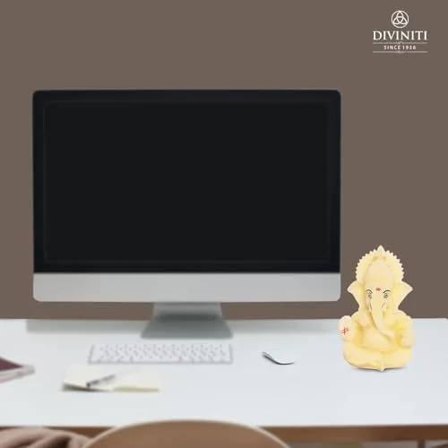 DIVINITI 3D Ganesh Idol for Office Desk Puja Room God Ganesha Idol for Home Decor Ganpati for Gift Office Table Shelves Gifting Idols (8.89 x 5.08 cm)