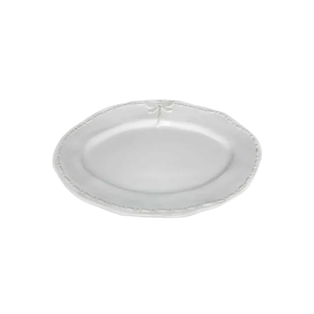 Dragonfly Stoneware White Oval Platter - Small