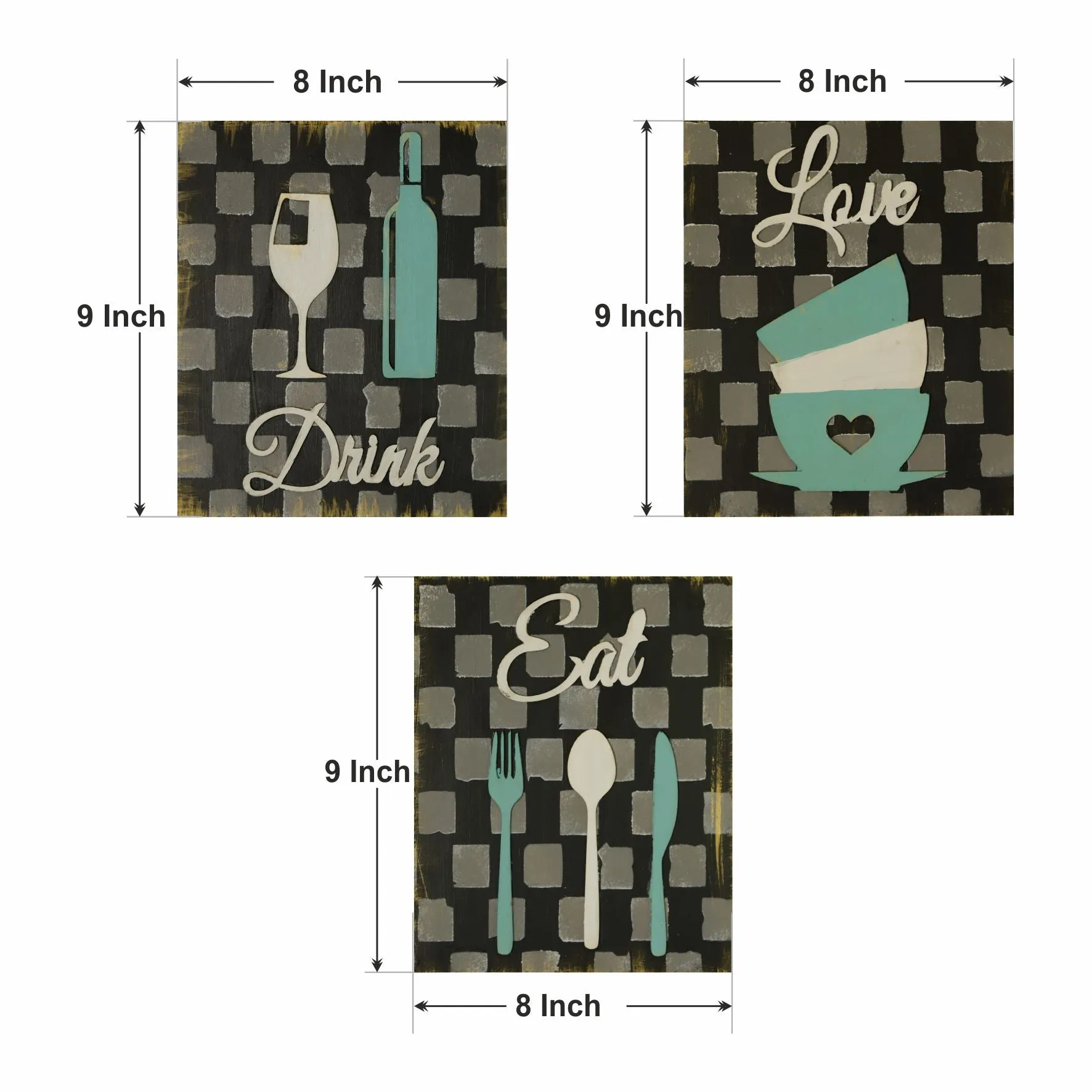 Eat Love Drink Handcrafted Kitchen Wall Hanging (Set of 3)