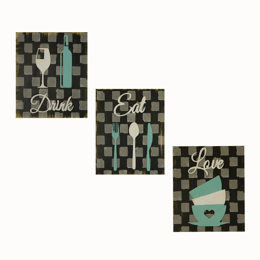 Eat Love Drink Handcrafted Kitchen Wall Hanging (Set of 3)