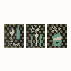 Eat Love Drink Handcrafted Kitchen Wall Hanging (Set of 3)