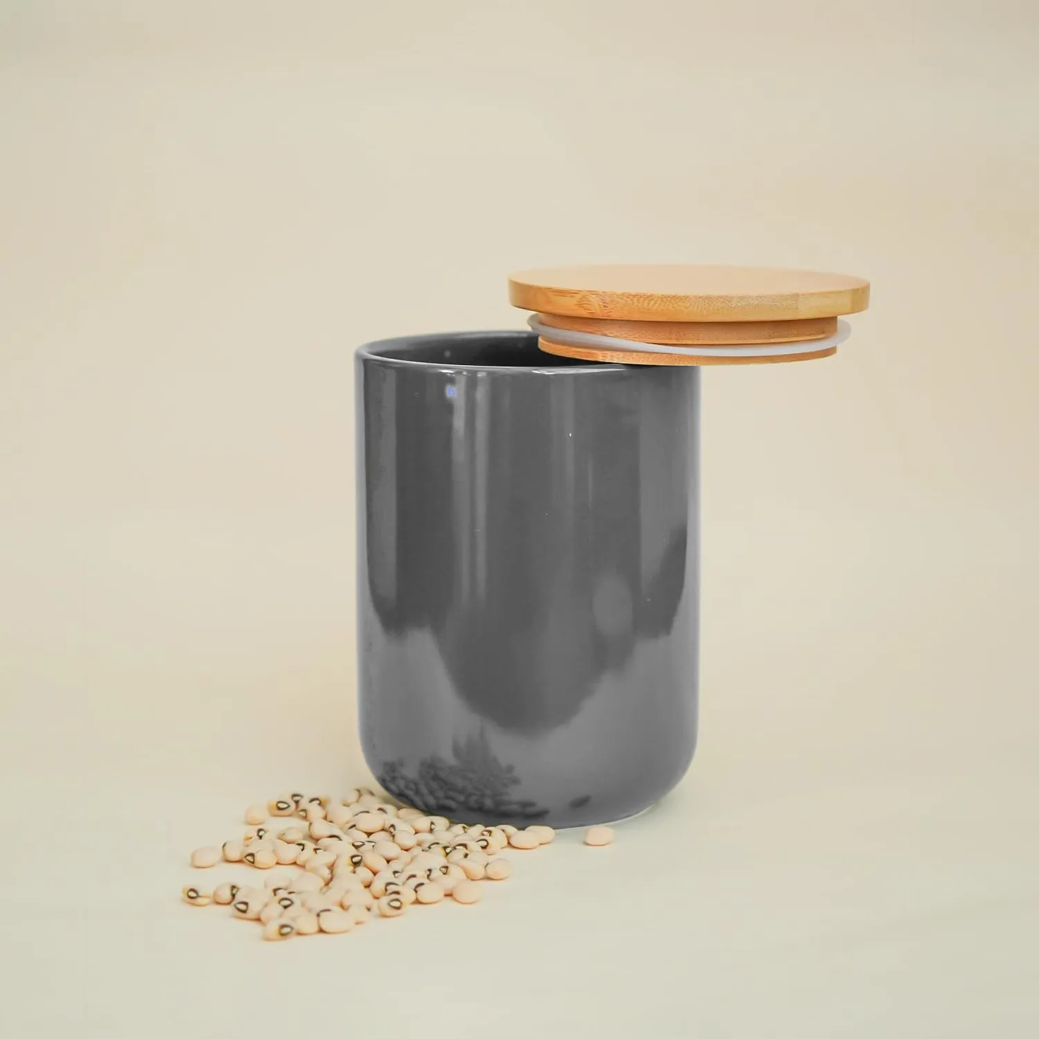 Ekhasa Ceramic Jar with Bamboo Lid for Multipurpose Kitchen Storage (800ml) (Grey) | Airtight Container Storage Jar for Kitchen | Tea, Coffee, Sugar, Snacks, Salt Container | Pickle Storage Barni