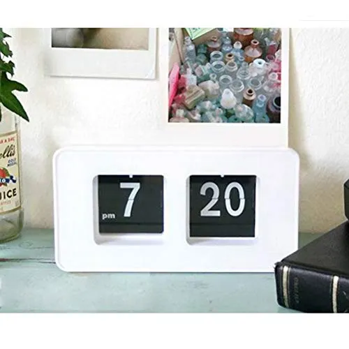 ELBME Electric Clock Creative Novelty Vintage RetroClock Flip Date Time Display AutoPager Electronic Clock (White)