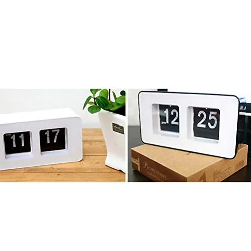 ELBME Electric Clock Creative Novelty Vintage RetroClock Flip Date Time Display AutoPager Electronic Clock (White)