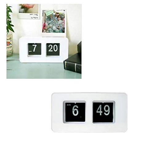 ELBME Electric Clock Creative Novelty Vintage RetroClock Flip Date Time Display AutoPager Electronic Clock (White)