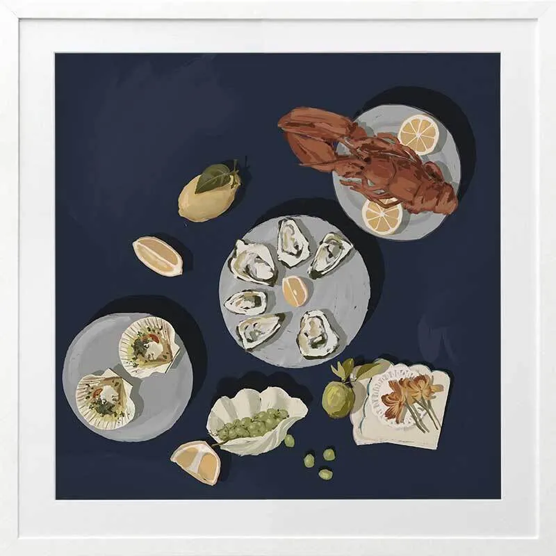 Family Gathering Deep Blue Framed Art Print