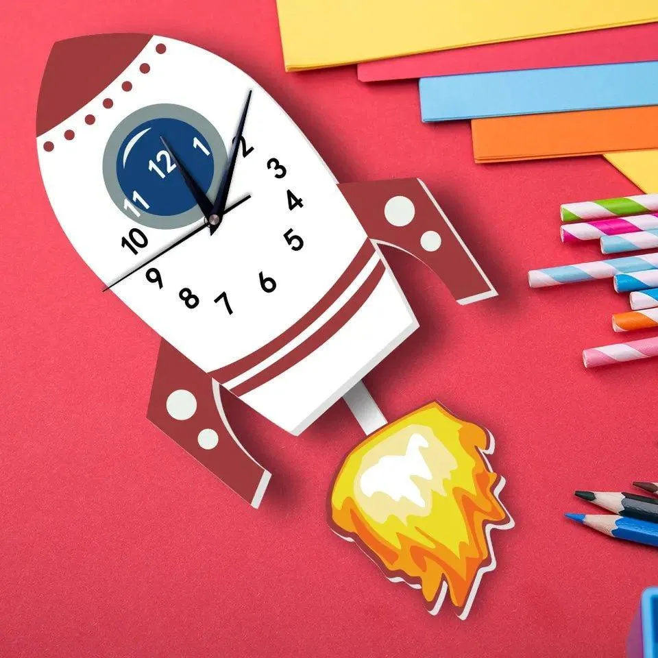 Flying Rocket Kid's Wall Clock