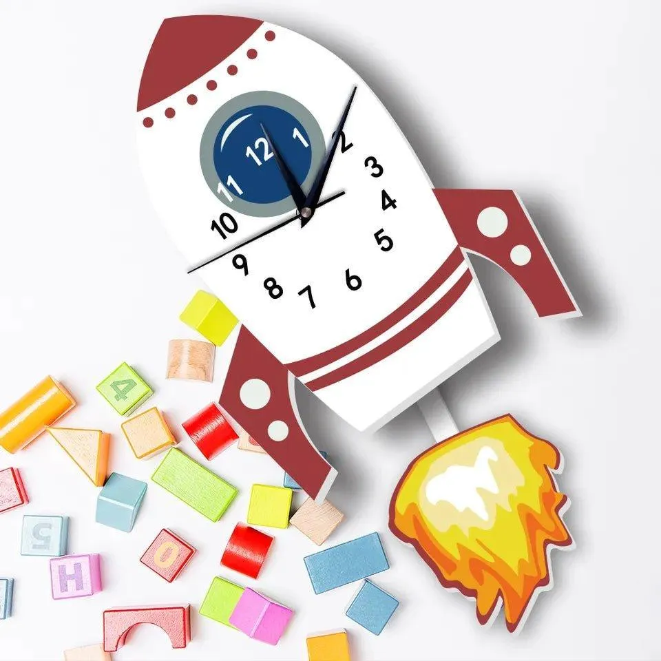 Flying Rocket Kid's Wall Clock