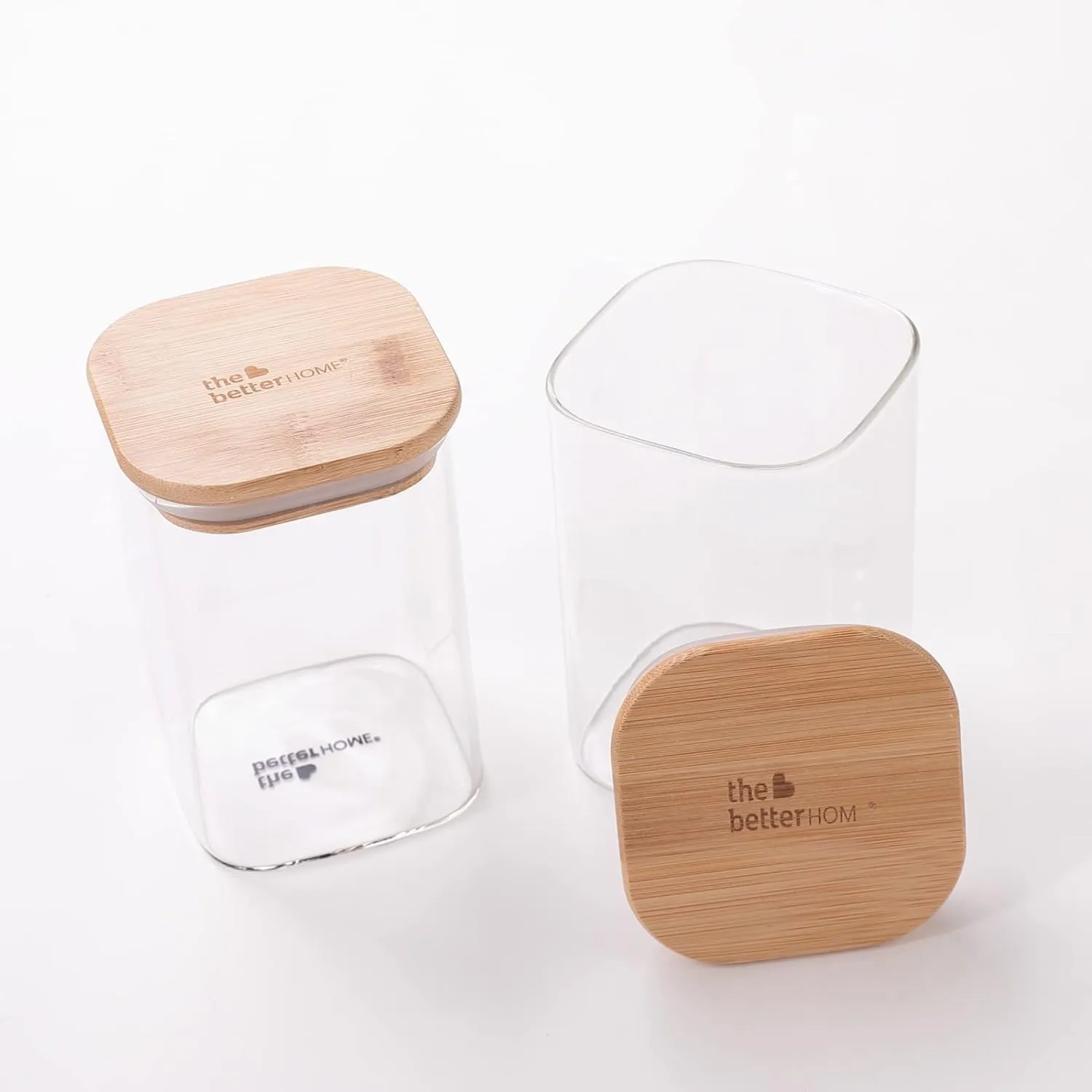 Gleevers X The Better Home Zen Series Glass Jars for Kitchen Storage (600ml) Kitchen Container Set and Storage Box, Glass Container with Lid | Air Tight Containers for Kitchen Storage, Pack of 2