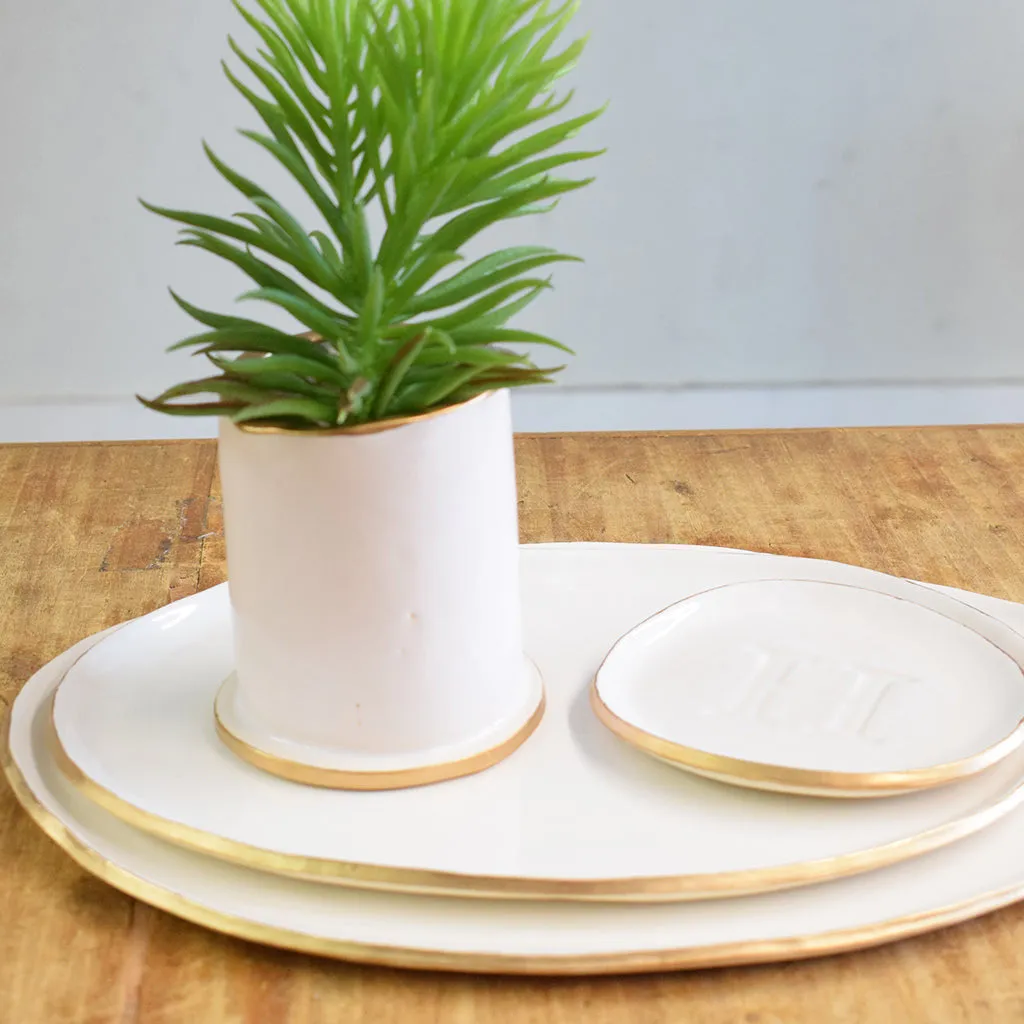 Gold and White Large Oval Platter