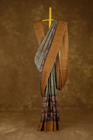 Grey Bhagalpur Silk Saree