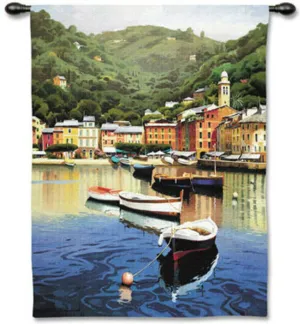 Harbor At Last Night Wall Tapestry by Ramon Pujol©