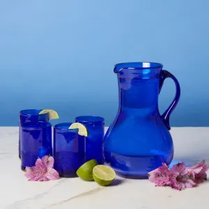 Hebron Glass Blue Water Pitcher Glasses Set