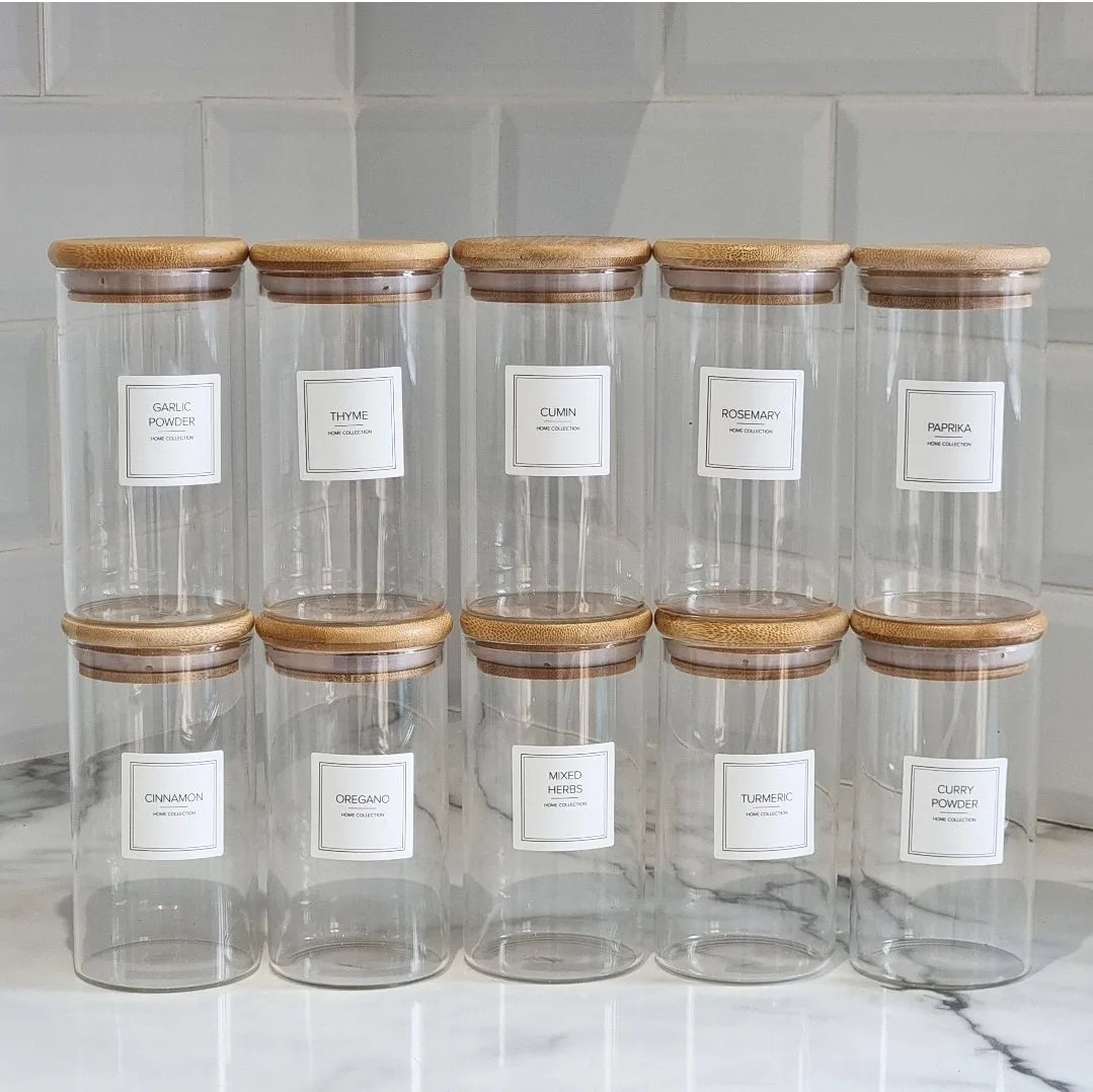 Herbs and Spices Glass Jar with Bamboo Lid and Minimal Label