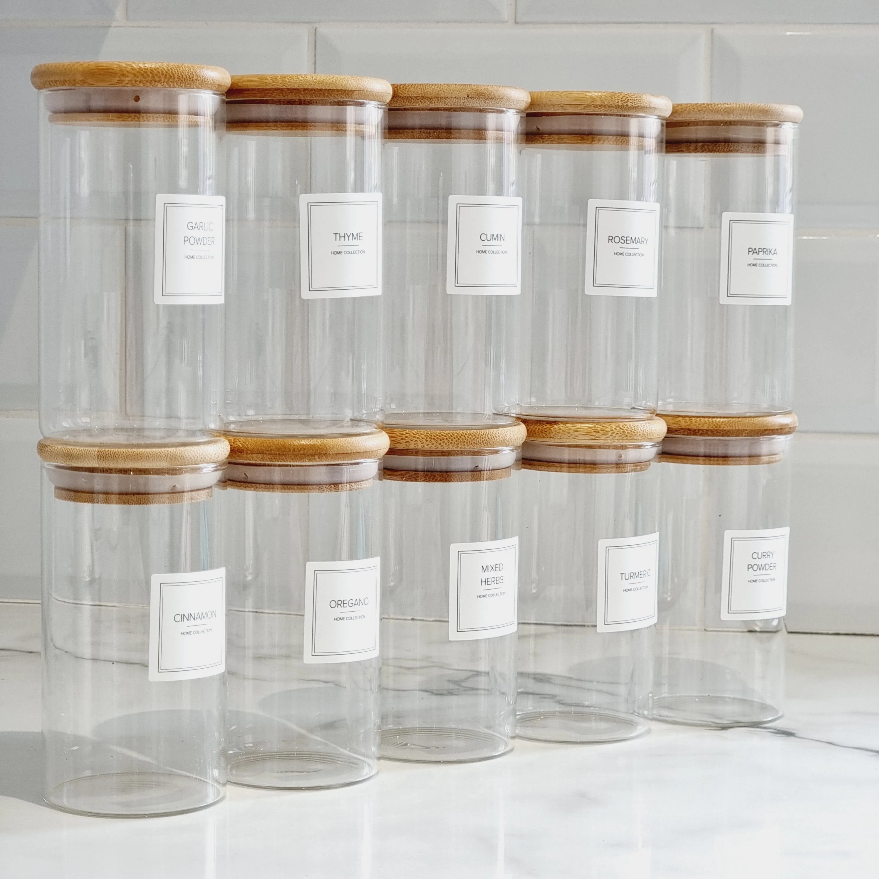 Herbs and Spices Glass Jar with Bamboo Lid and Minimal Label