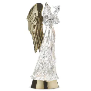 Holiday Water Lanterns 2023 13" Lighted Angel w/ Dove And Gold Swirling Glitter