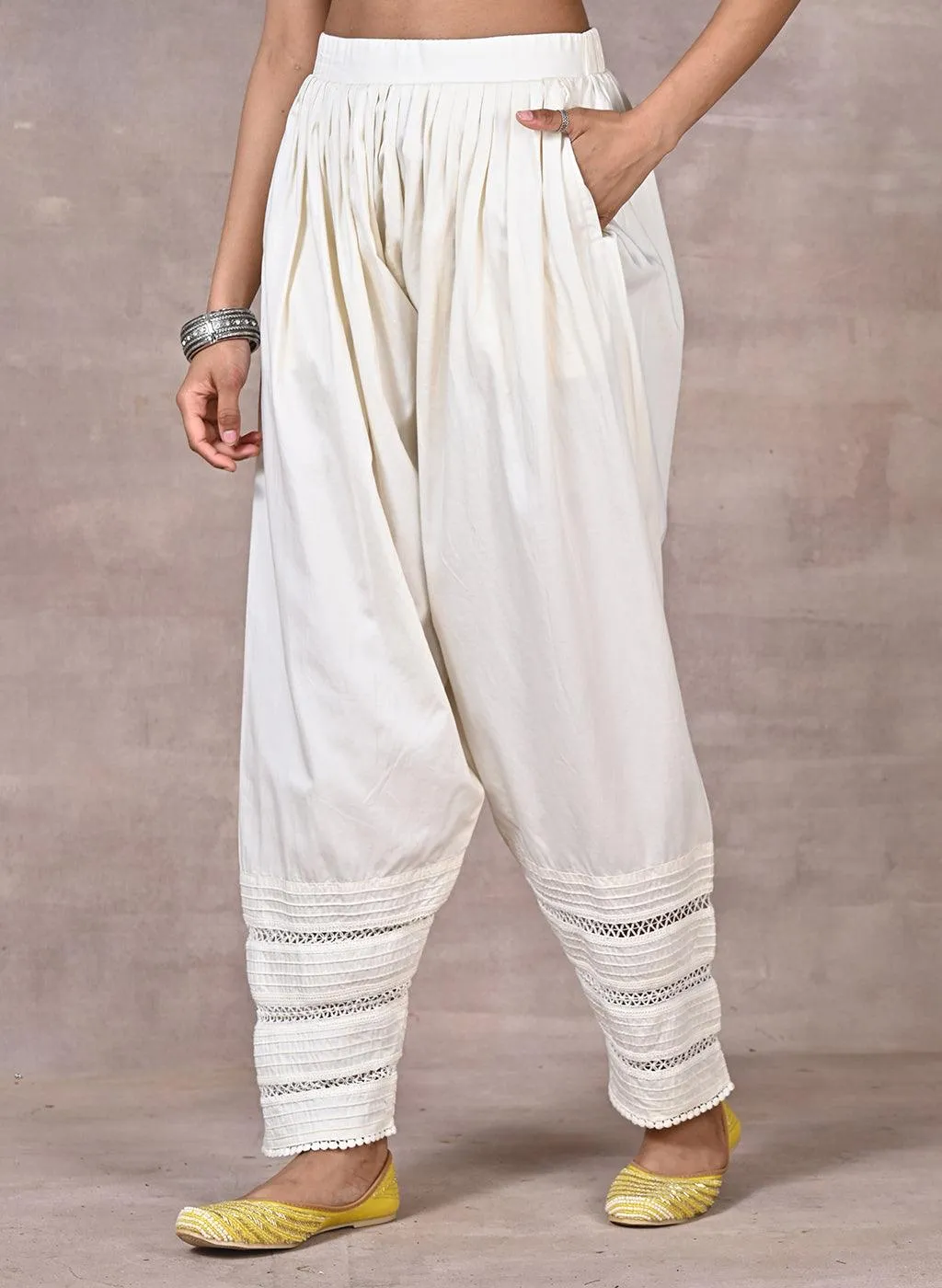 Ivory Salwar with Elastic Waist Band & Pleats