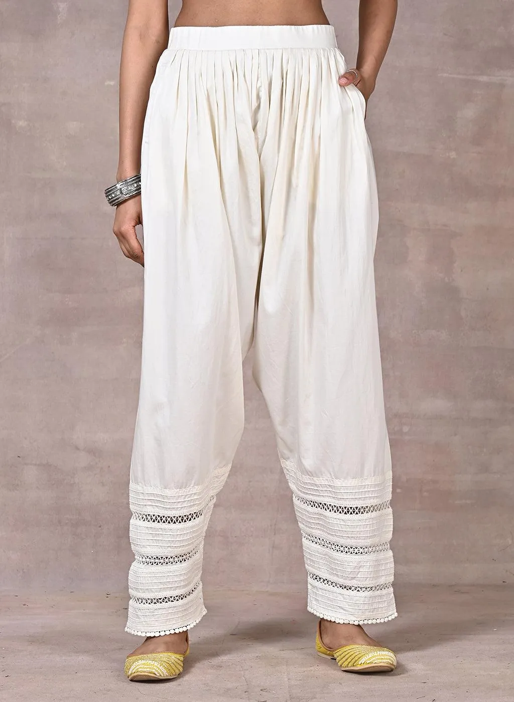 Ivory Salwar with Elastic Waist Band & Pleats