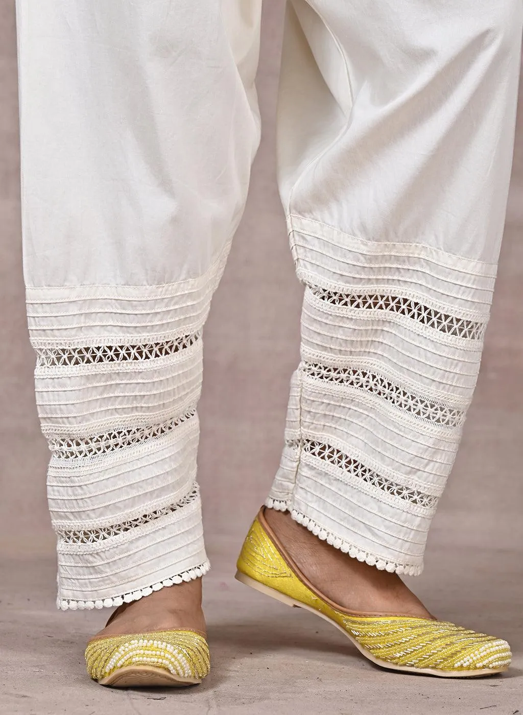 Ivory Salwar with Elastic Waist Band & Pleats