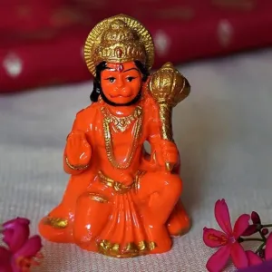 KARUKRIT COLLECTIONS Hanuman Ji Murti Small Size Home Decoration Idol for Home, Mandir, Car Dashboard, 8 Cm Polyresin (Orange)