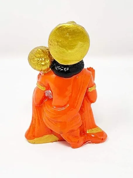 KARUKRIT COLLECTIONS Hanuman Ji Murti Small Size Home Decoration Idol for Home, Mandir, Car Dashboard, 8 Cm Polyresin (Orange)