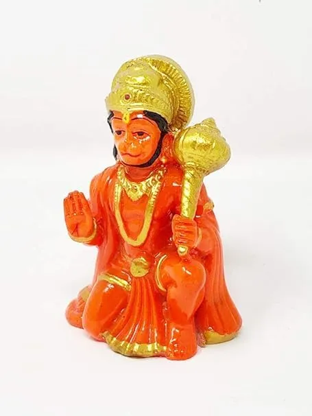 KARUKRIT COLLECTIONS Hanuman Ji Murti Small Size Home Decoration Idol for Home, Mandir, Car Dashboard, 8 Cm Polyresin (Orange)