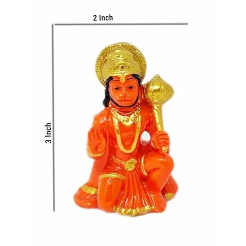 KARUKRIT COLLECTIONS Hanuman Ji Murti Small Size Home Decoration Idol for Home, Mandir, Car Dashboard, 8 Cm Polyresin (Orange)