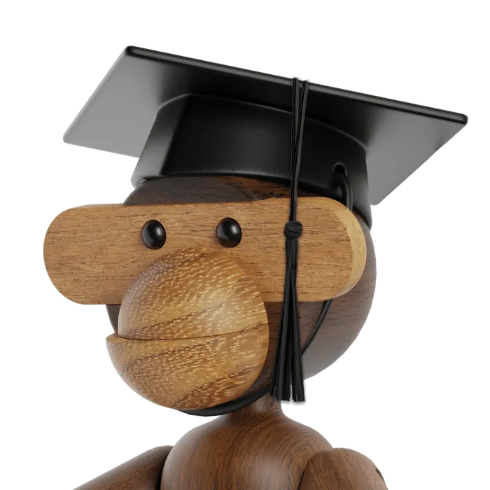 Kay Bojesen Monkey with Graduation Cap, Small, Teak/Limba