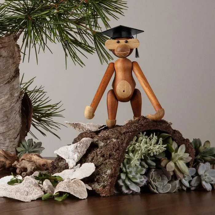 Kay Bojesen Monkey with Graduation Cap, Small, Teak/Limba