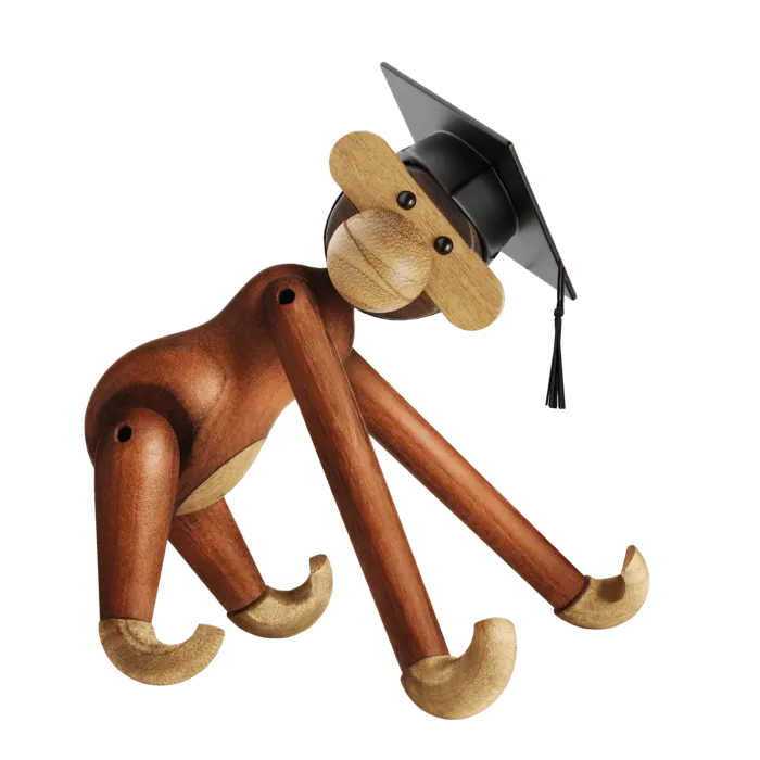 Kay Bojesen Monkey with Graduation Cap, Small, Teak/Limba