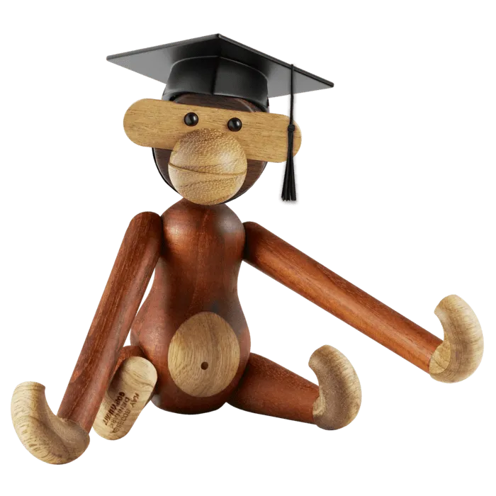 Kay Bojesen Monkey with Graduation Cap, Small, Teak/Limba