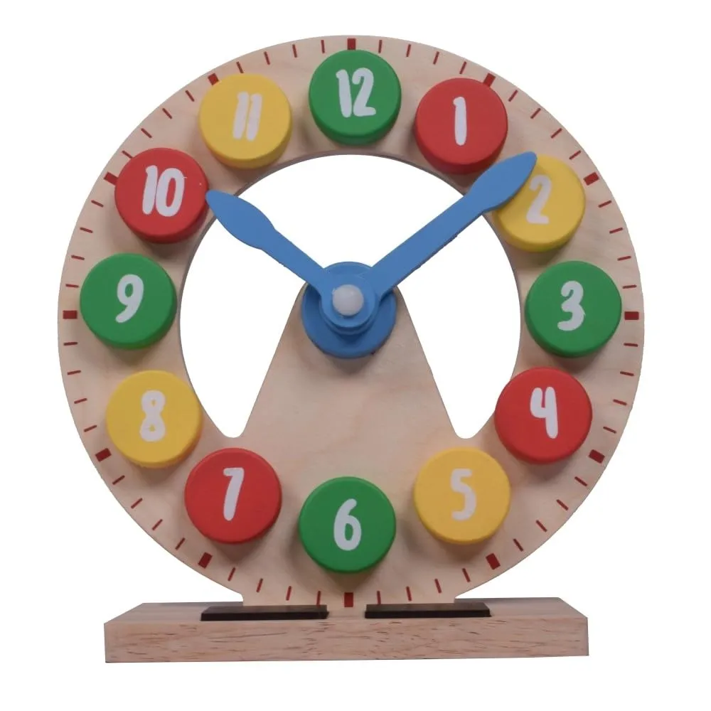 Kidken Montessori Wooden Table Top Clock Toy | Wooden Clock Toy/Magnetic Montessori Clock | Teach 12hr & 24 hr in one Toy | Write & Show time or Set time & Write time | Montessori Toy for 4  Yrs Kids