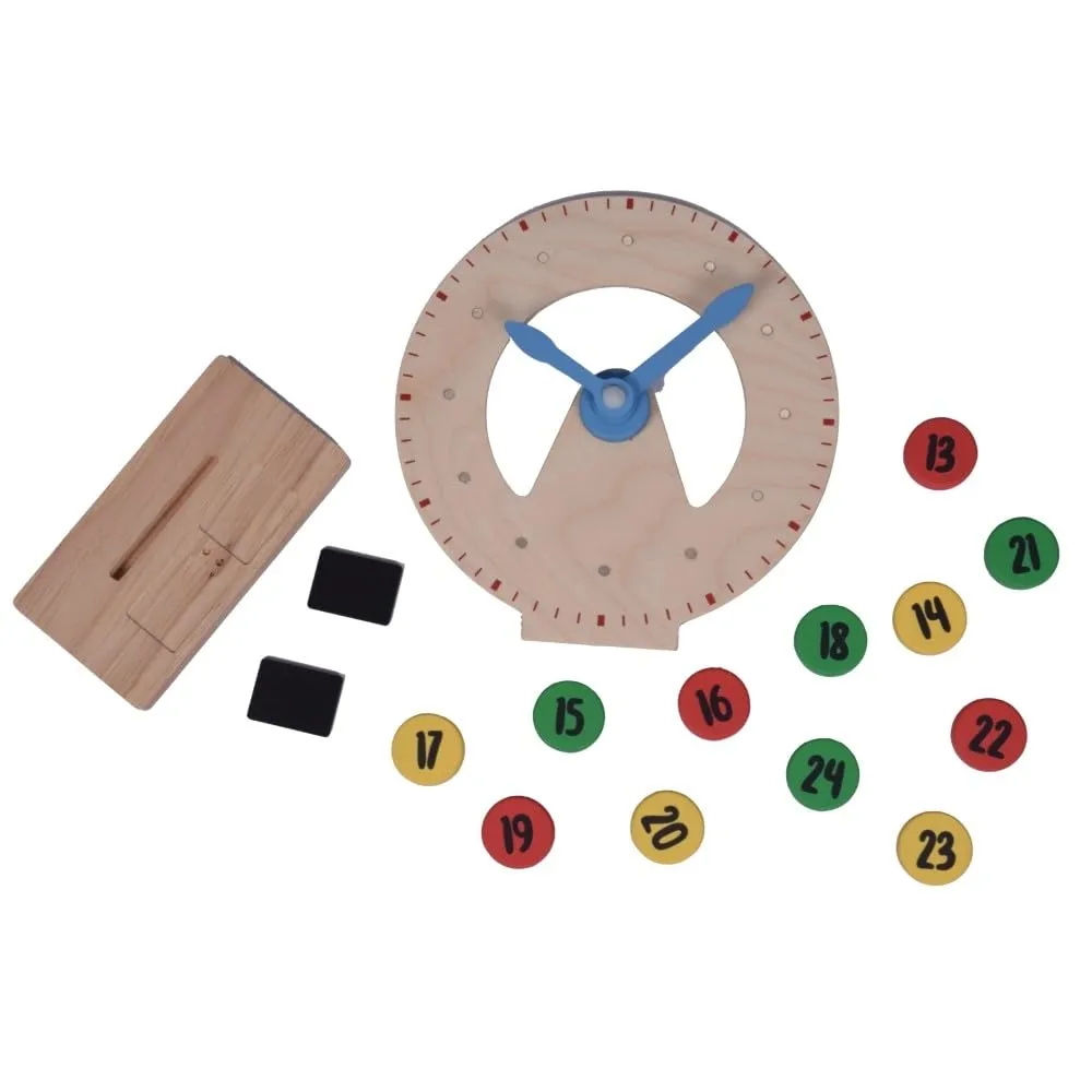 Kidken Montessori Wooden Table Top Clock Toy | Wooden Clock Toy/Magnetic Montessori Clock | Teach 12hr & 24 hr in one Toy | Write & Show time or Set time & Write time | Montessori Toy for 4  Yrs Kids