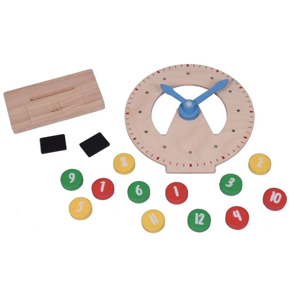 Kidken Montessori Wooden Table Top Clock Toy | Wooden Clock Toy/Magnetic Montessori Clock | Teach 12hr & 24 hr in one Toy | Write & Show time or Set time & Write time | Montessori Toy for 4  Yrs Kids