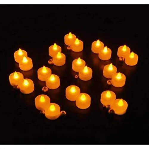 LAMPJUNCTION 12 Pcs Flameless and Smokeless Decorative Acrylic Candles Led Tea Light Candle for Gifting, House, Diwali, Christmas, Festival, Events Decor Candles (12 Pieces, Yellow, 2 cm)