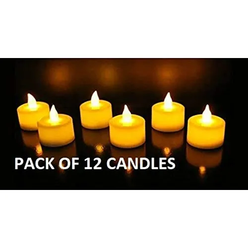 LAMPJUNCTION 12 Pcs Flameless and Smokeless Decorative Acrylic Candles Led Tea Light Candle for Gifting, House, Diwali, Christmas, Festival, Events Decor Candles (12 Pieces, Yellow, 2 cm)
