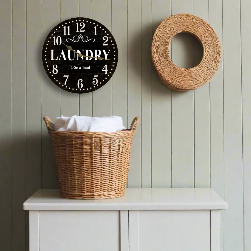 Laundry Room Wall Clock- Black Laundry Room Clock