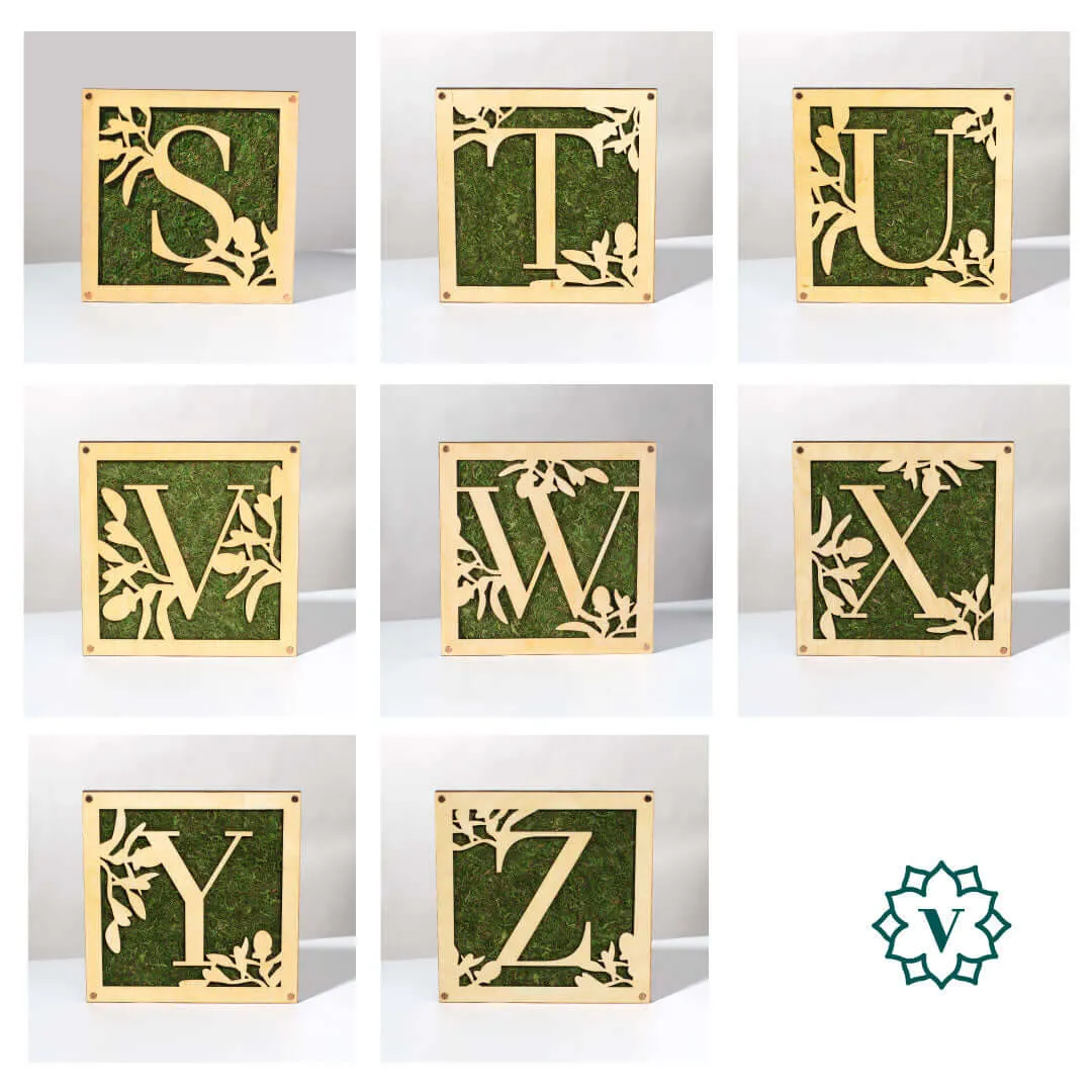 Monogrammed Moss Frame - Wooden Botanical Wall Art Letter "I"