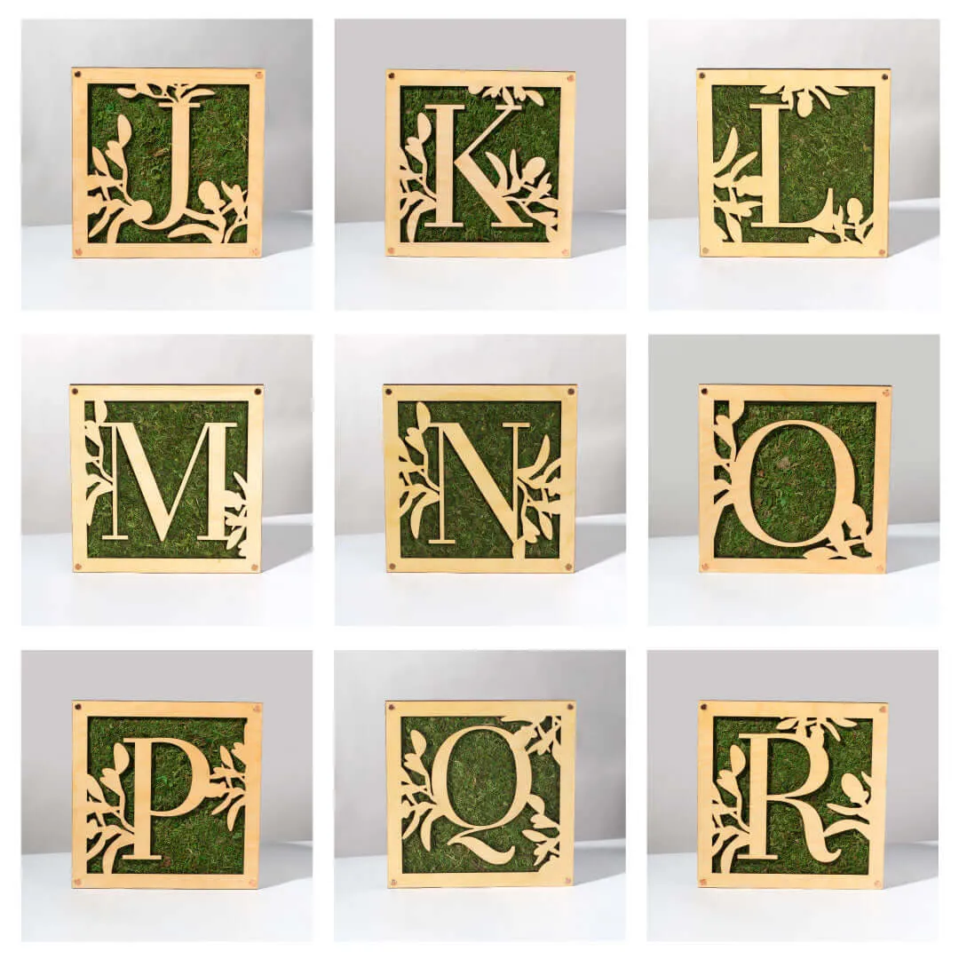 Monogrammed Moss Frame - Wooden Botanical Wall Art Letter "I"