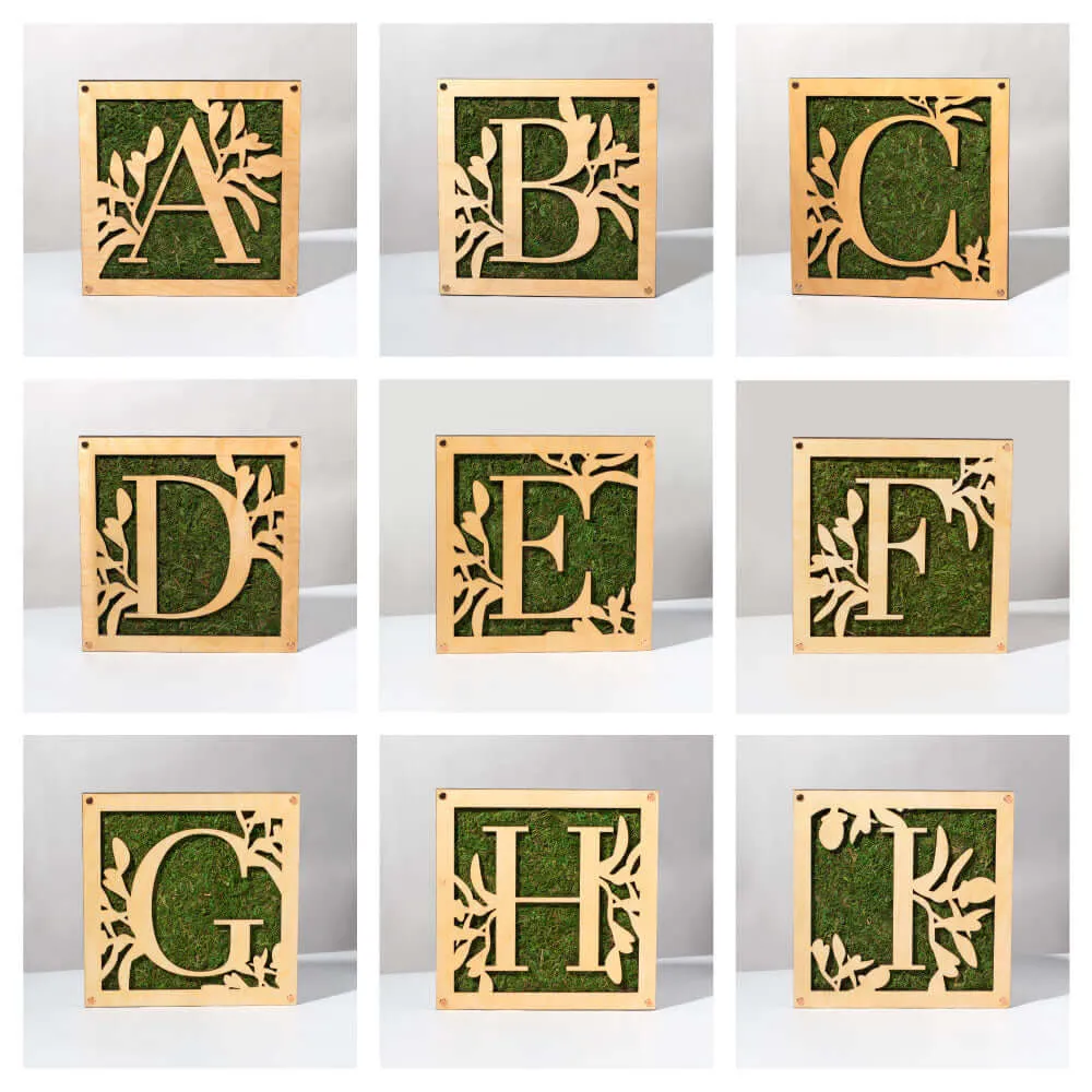 Monogrammed Moss Frame - Wooden Botanical Wall Art Letter "I"