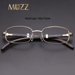 Muzz Men's Full Rim Rectangle Alloy Frame Wood Temple Eyeglasses 1105880