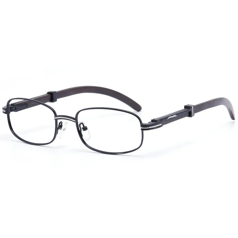 Muzz Men's Full Rim Rectangle Alloy Frame Wood Temple Eyeglasses 1105880
