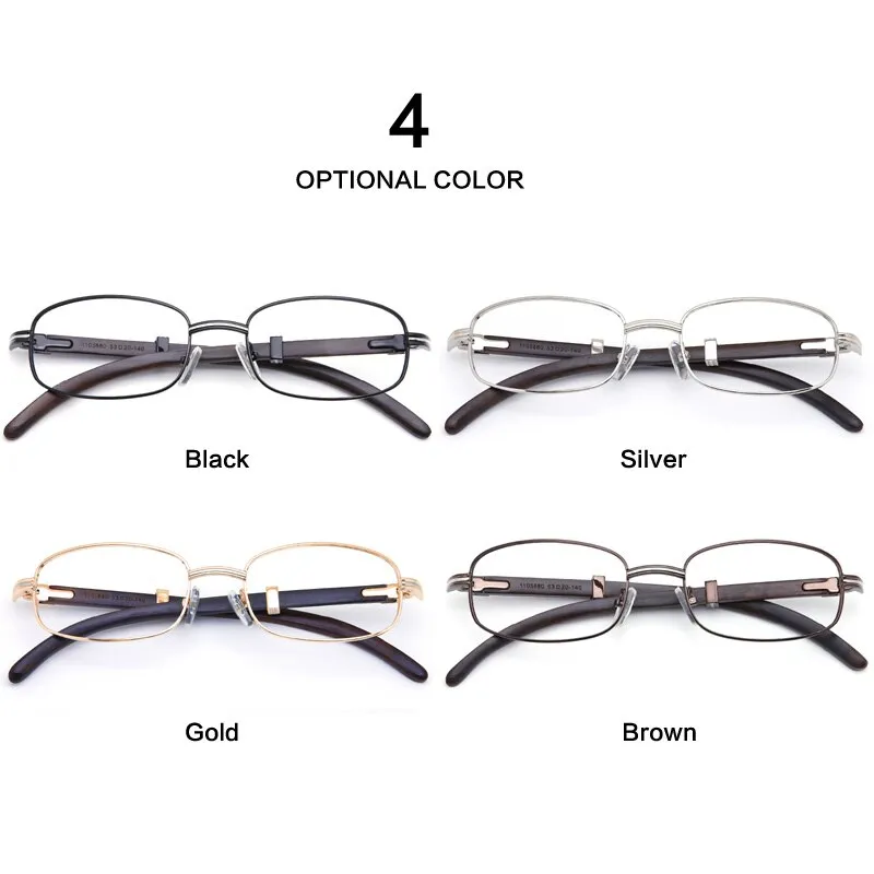 Muzz Men's Full Rim Rectangle Alloy Frame Wood Temple Eyeglasses 1105880
